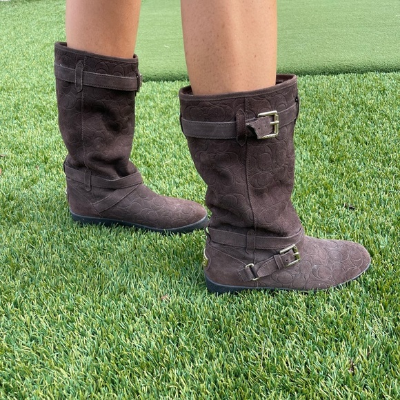 COACH Brown Gold Buckle Moto Vintage Boot - Picture 3 of 8